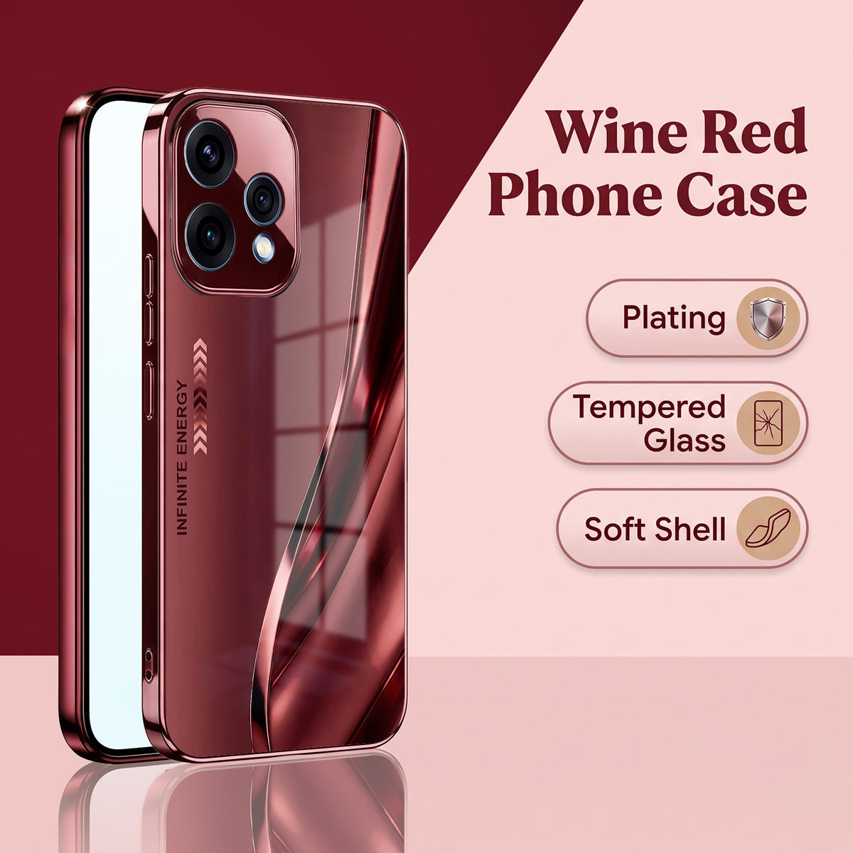 Oppo Reno 15 5G Infinity Energy Burgundy Electroplated Glass Back Case