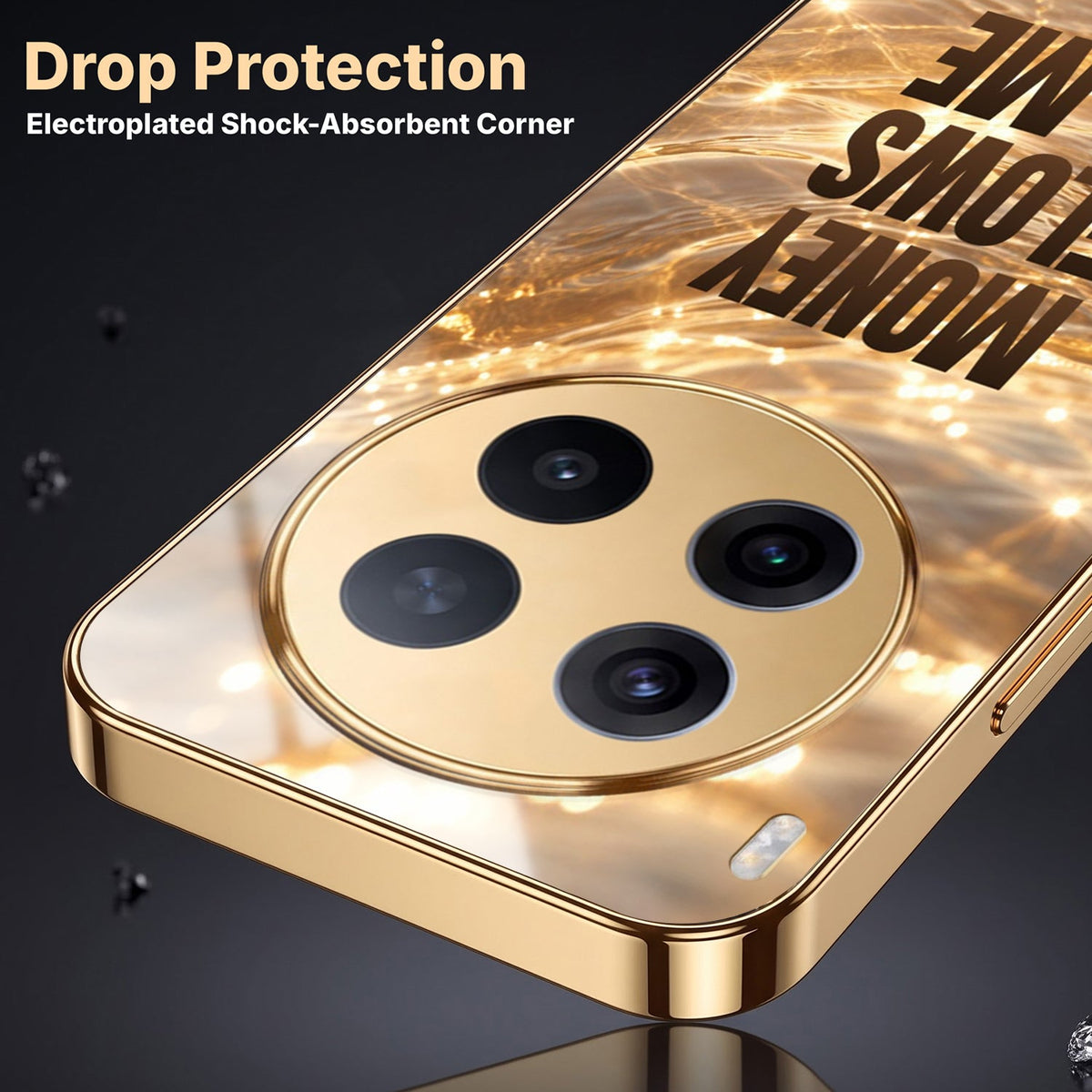 Vivo X300 Pro 5G Money Flows To Me Gold Electroplated Glass Phone Back Case