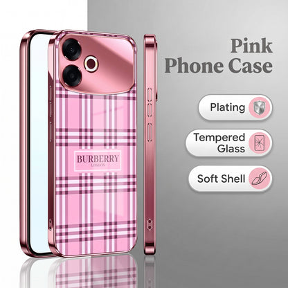 Oppo F33 Pro 5G Burberry Classic Pink Electroplated Glass Phone Back Case