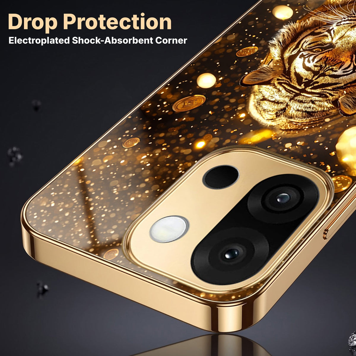 OnePlus 13s 5G Luxury Tiger Gold Electroplated Glass Phone Back Case
