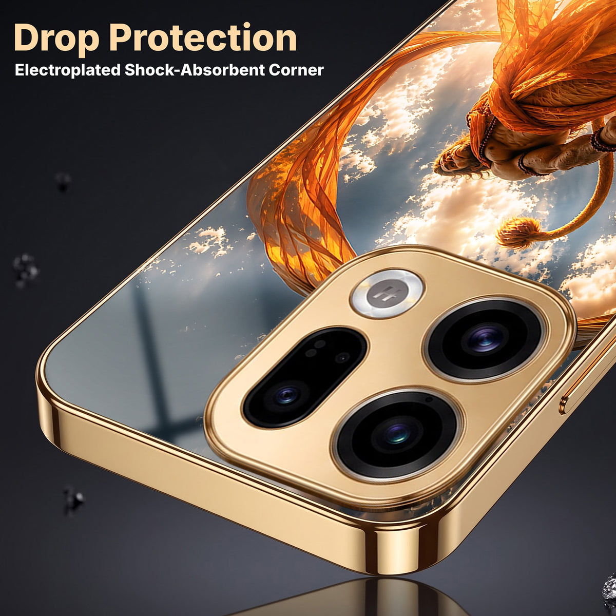 Oppo Find X9 5G Divine Hanuman Gold Electroplated Glass Phone Back Case