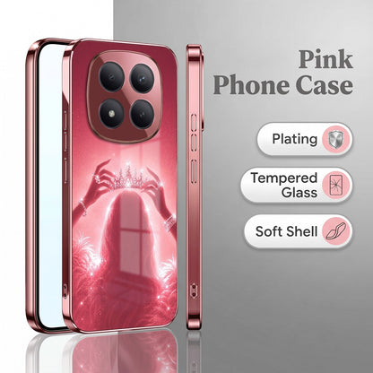 Redmi Note 15 Pro+ 5G Luxury Crown Queen Pink Electroplated Glass Phone Back Case