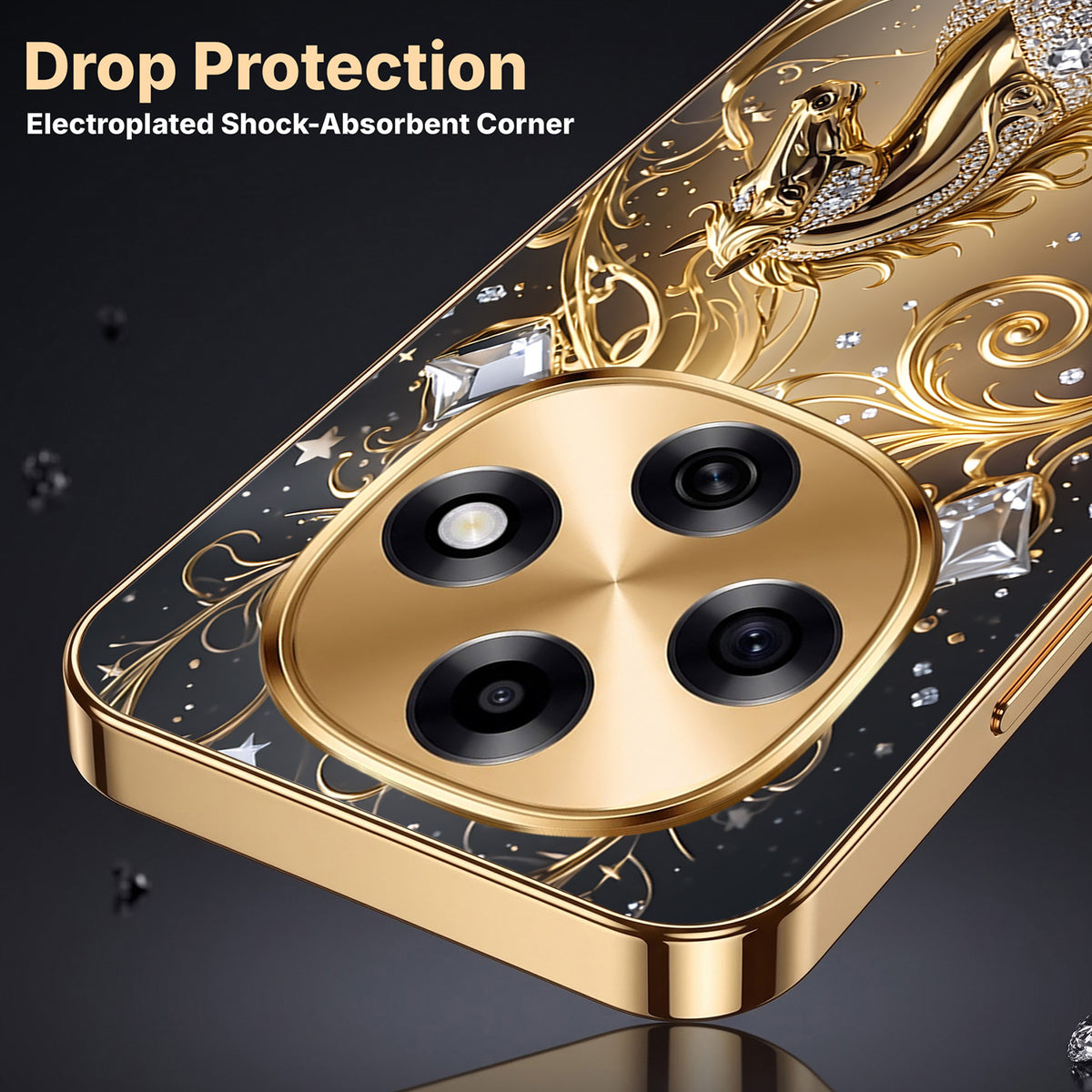 OPPO F31 Pro 5G Luxury Horse Texture Gold Electroplated Glass Phone Back Case