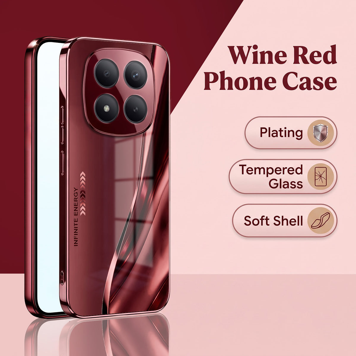 Redmi Note 15 Pro Plus 5G Infinity Energy Burgundy Electroplated Glass Back Case
