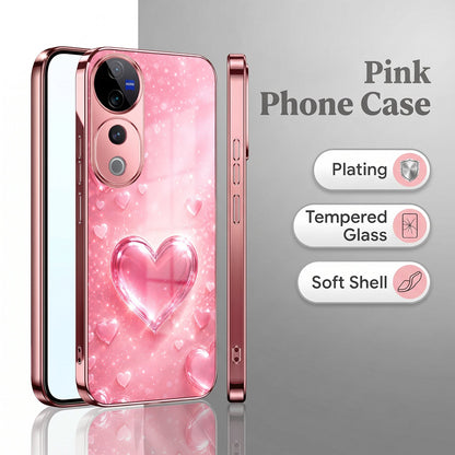 Vivo V40 Pro 5G Luxury 3D Jelly Heart Pink Electroplated Glass Phone Back Case