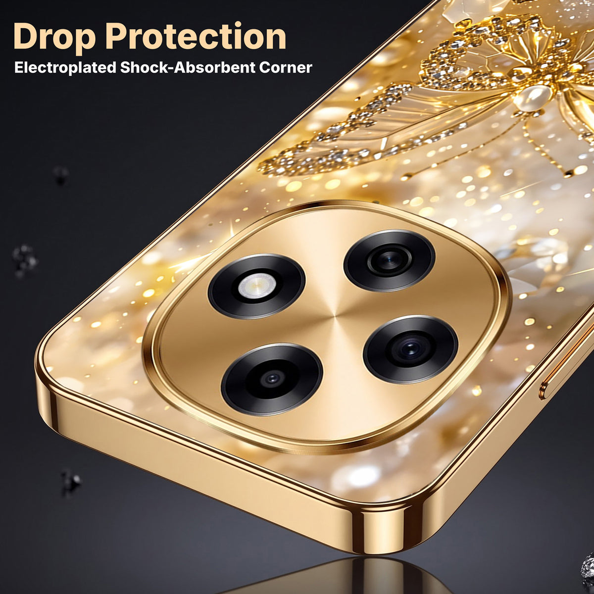 OPPO F31 Pro 5G Golden Butterfly Gold Electroplated Glass Phone Back Case