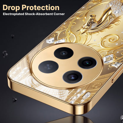 Vivo X300 Pro 5G Luxury Horse Texture Gold Electroplated Glass Phone Back Case