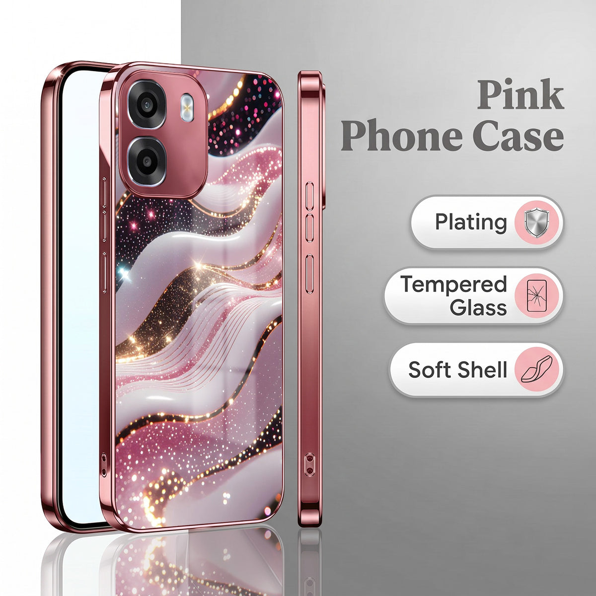 Oppo K14 5G Midnight Pearl Wave Pink Electroplated Glass Phone Back Case