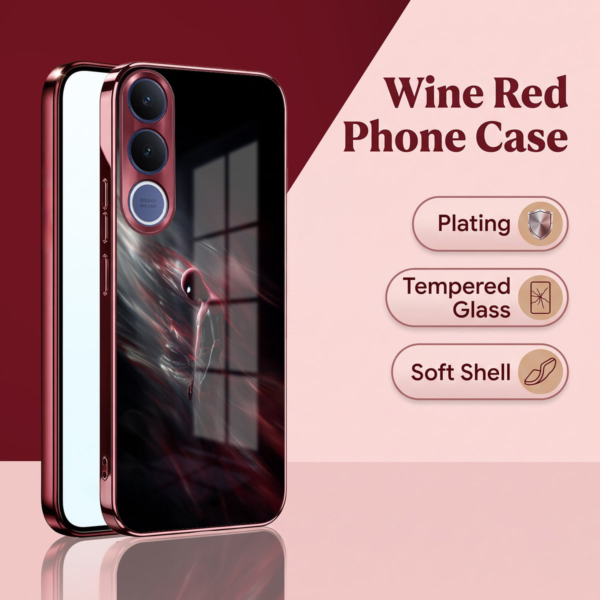 Vivo V70 FE 5G Crimson Spider Burgundy Electroplated Glass Back Case