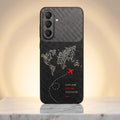 Samsung Galaxy A27 5G Travel Map Carbon Fiber Leather Hybrid Back Case