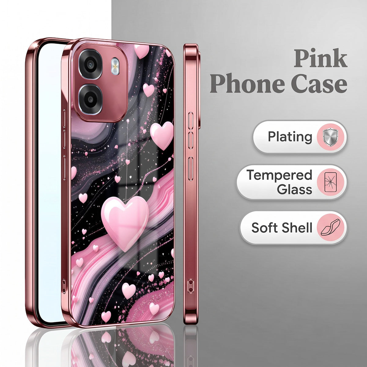 Oppo K14 5G Love Sparkle Pink Electroplated Glass Phone Back Case