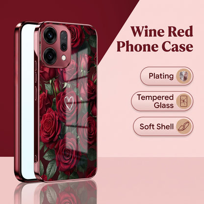Oppo Reno 14 5G Rose Heart Burgundy Electroplated Glass Back Case