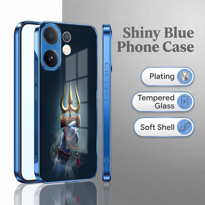 Vivo V60 5G Divine Shiva Trisul Blue Electroplated Glass Phone Back Case
