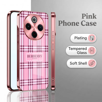 Vivo T4 5G Burberry Classic Pink Electroplated Glass Phone Back Case