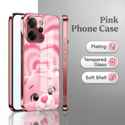 Vivo V70 5G Luxury Cute Teddy Pink Electroplated Glass Phone Back Case