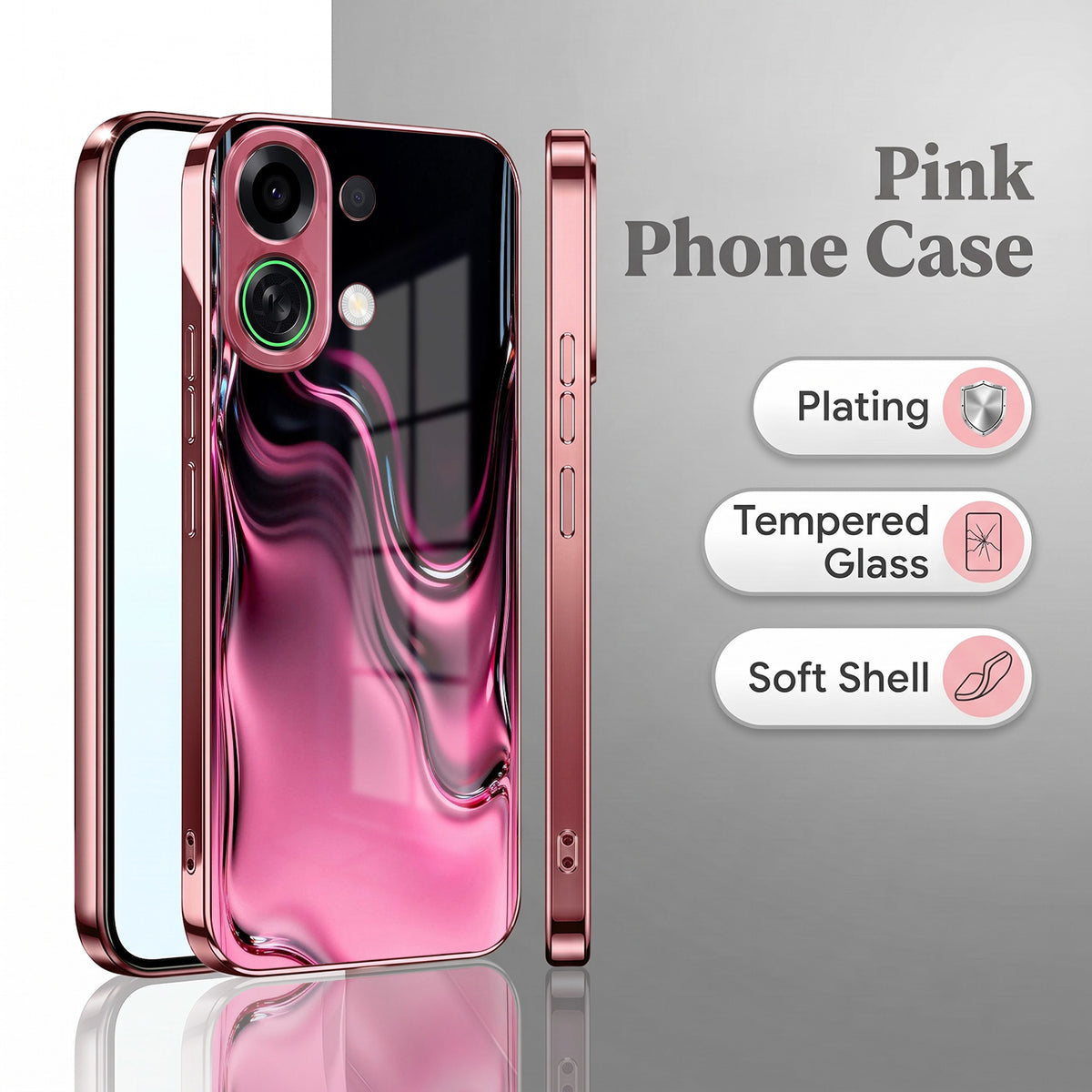 Oppo K13 Turbo 5G  Liquid Wave Pink Electroplated Glass Phone Back Case