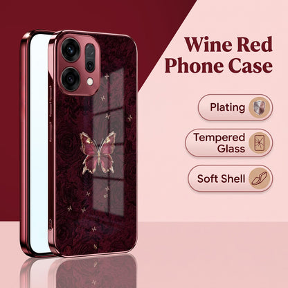 Oppo Reno 14 5G Butterfly Burgundy Electroplated Glass Back Case