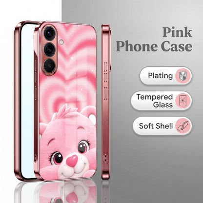 Samsung Galaxy A56 5G Luxury Cute Teddy Pink Electroplated Glass Phone Back Case