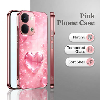 Vivo T5x 5G Luxury 3D Jelly Heart Pink Electroplated Glass Phone Back Case