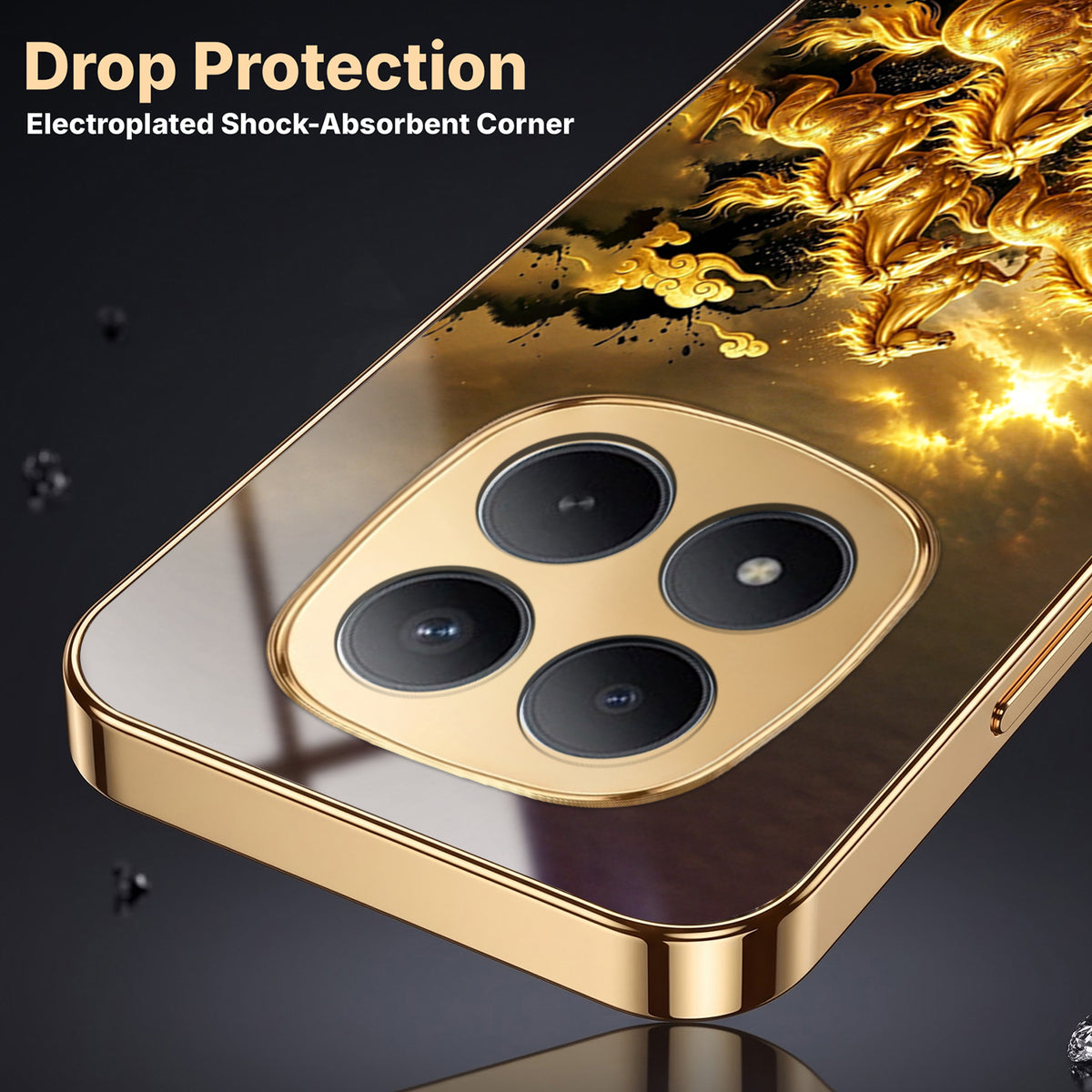 Redmi Note 15 Pro+ 5G Celestial Seven Horses Gold Electroplated Glass Phone Back Case