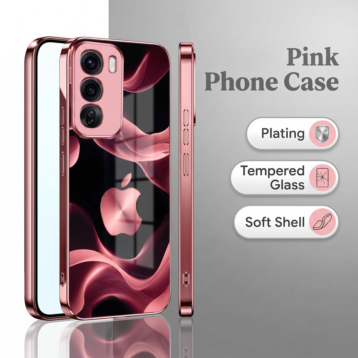 Oppo Reno 12 Pro 5G Luxury Wave Pink Electroplated Glass Phone Back Case