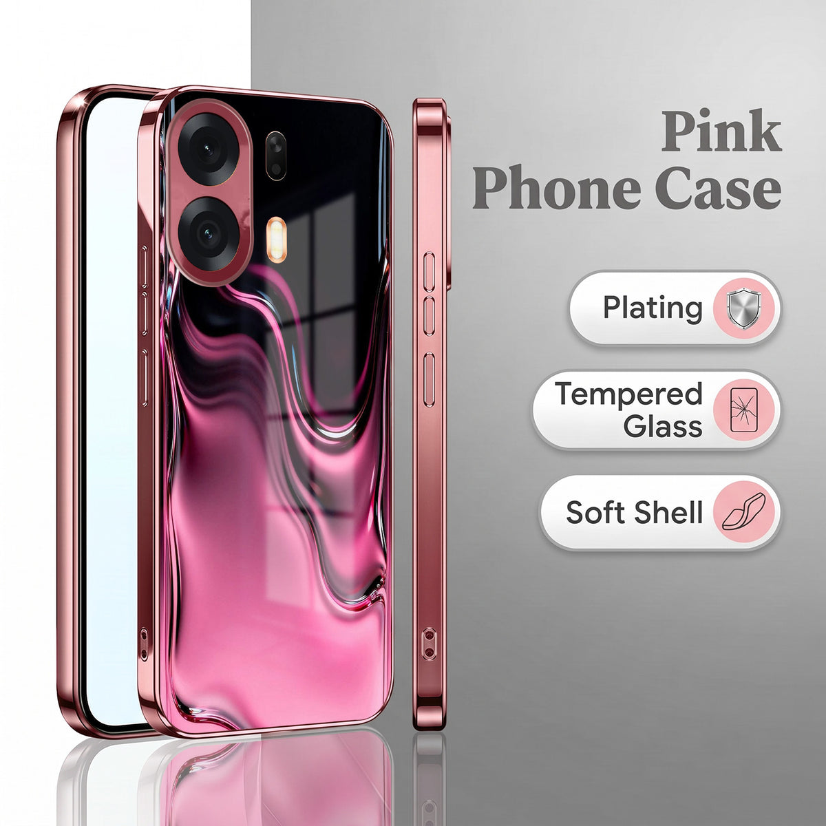 Oppo K14 Plus 5G Liquid Wave Pink Electroplated Glass Phone Back Case