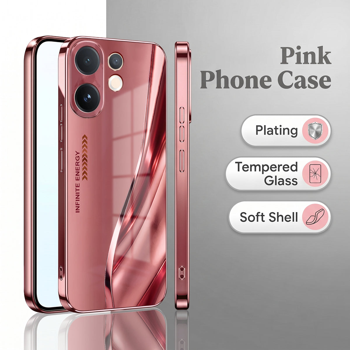 Vivo V60 5G Luxury Infinity Energy Pink Electroplated Glass Phone Back Case