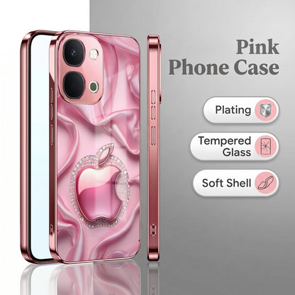 Vivo T5x 5G Luxury Apple Logo Pink Electroplated Glass Phone Back Case