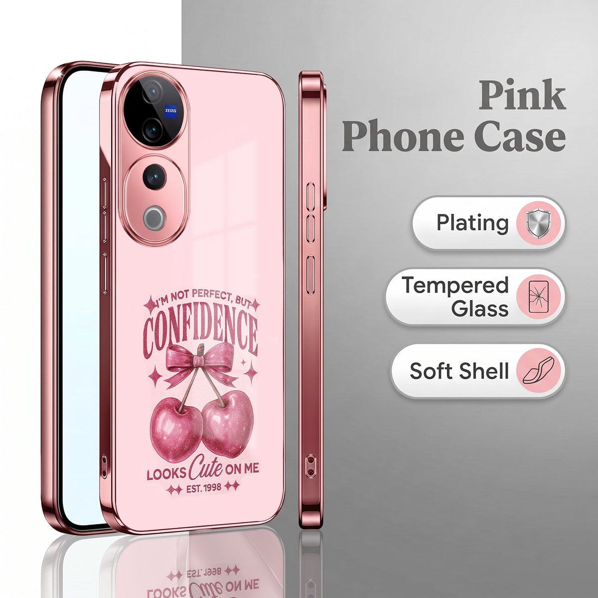 Vivo V40 Pro 5G Luxury Cherry Bow Pink Electroplated Glass Phone Back Case