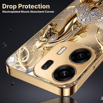 Oppo K14 Plus 5G Luxury Horse Texture Gold Electroplated Glass Phone Back Case