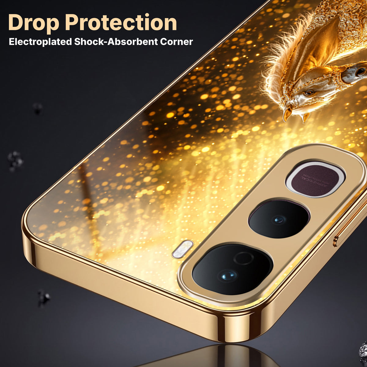 Vivo Y400 Pro 5G Golden Horse Sparkle Gold Electroplated Glass Phone Back Case