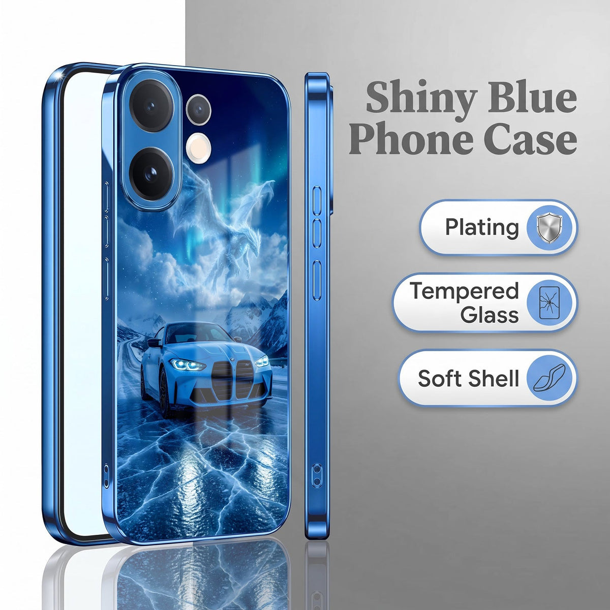 Vivo V60 5G Ice Dragon GT Blue Electroplated Glass Phone Back Case