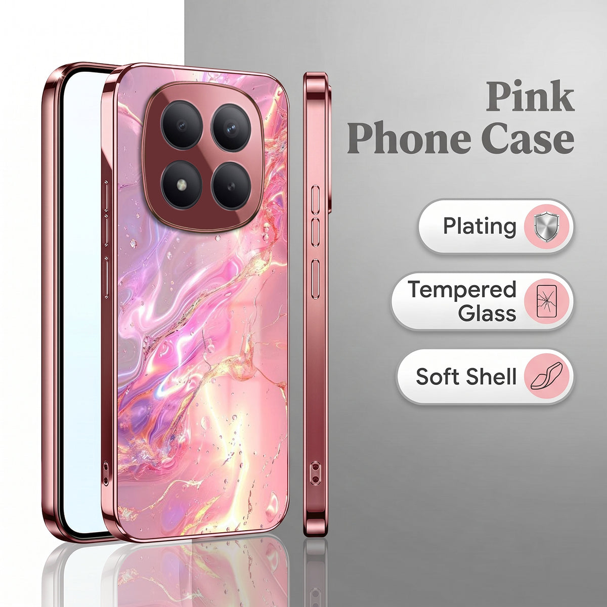 Redmi Note 15 Pro+ 5G Pearl Aurora Pink Electroplated Glass Phone Back Case