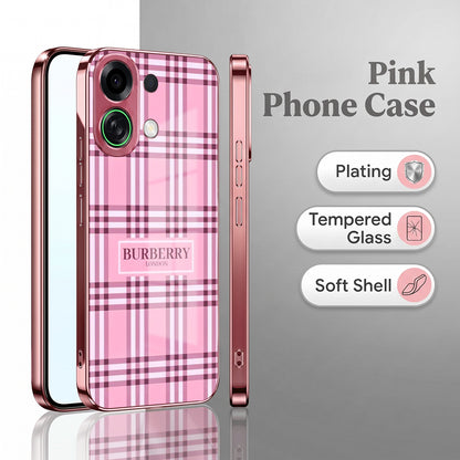 Oppo K13 Turbo 5G Burberry Classic Pink Electroplated Glass Phone Back Case