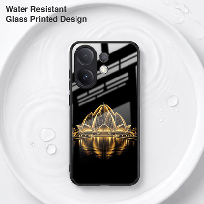 Vivo V60 5G Premium Acrylic Shockproof Glass Back Case (Golden Lotus)