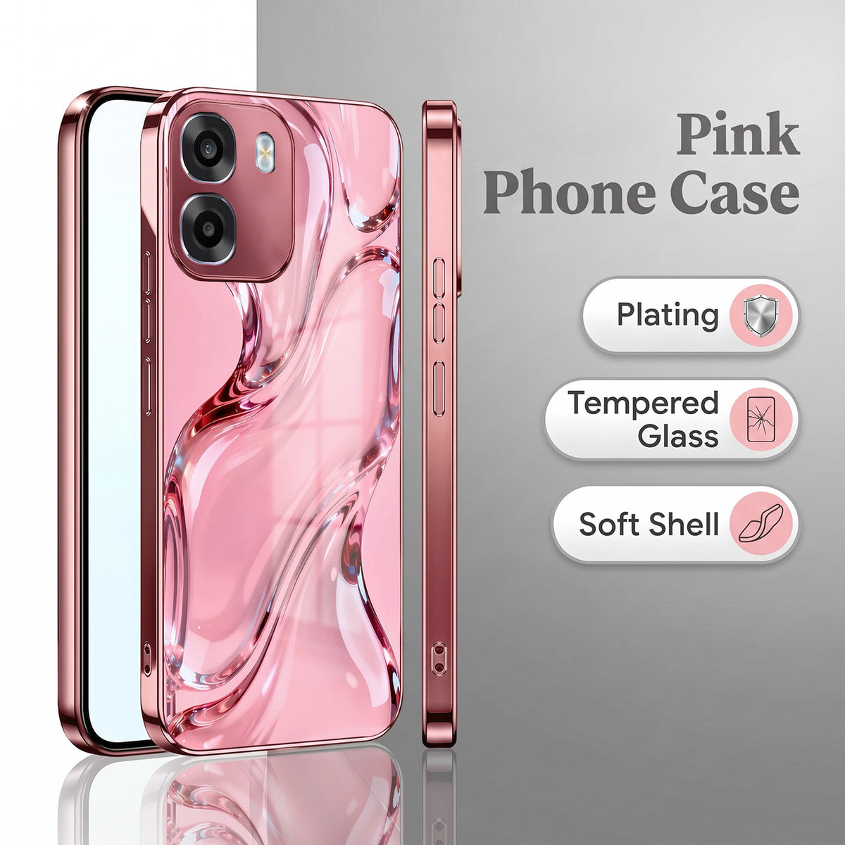 Oppo K14 5G Crystal Wave Energy Pink Electroplated Glass Phone Back Case