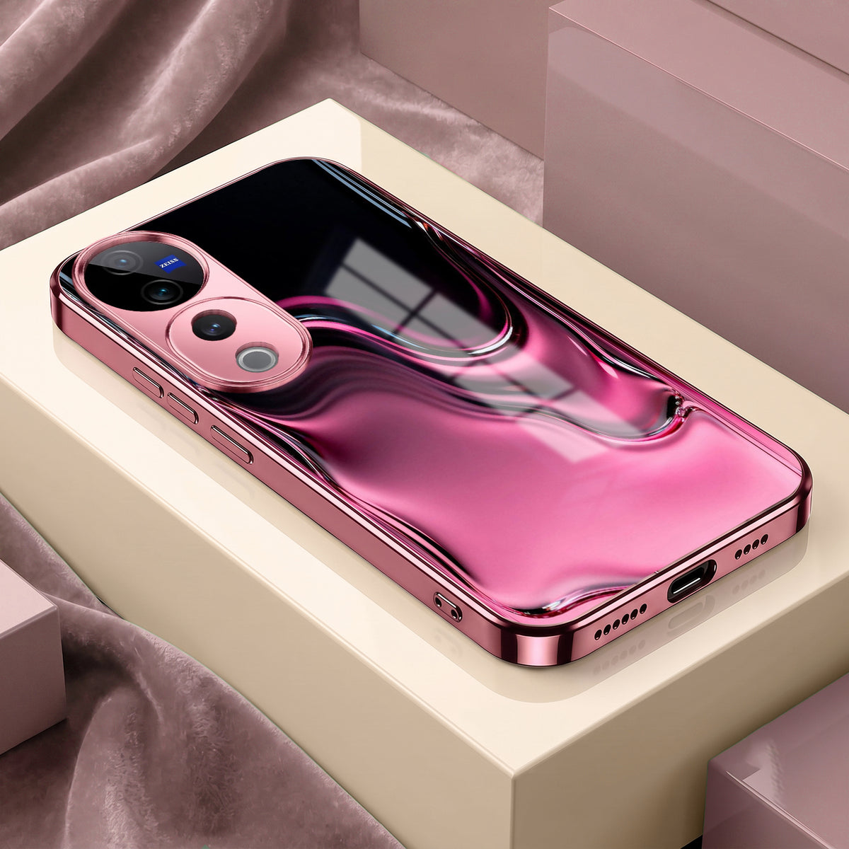 Vivo V40 Pro 5G Liquid Wave Pink Electroplated Glass Phone Back Case