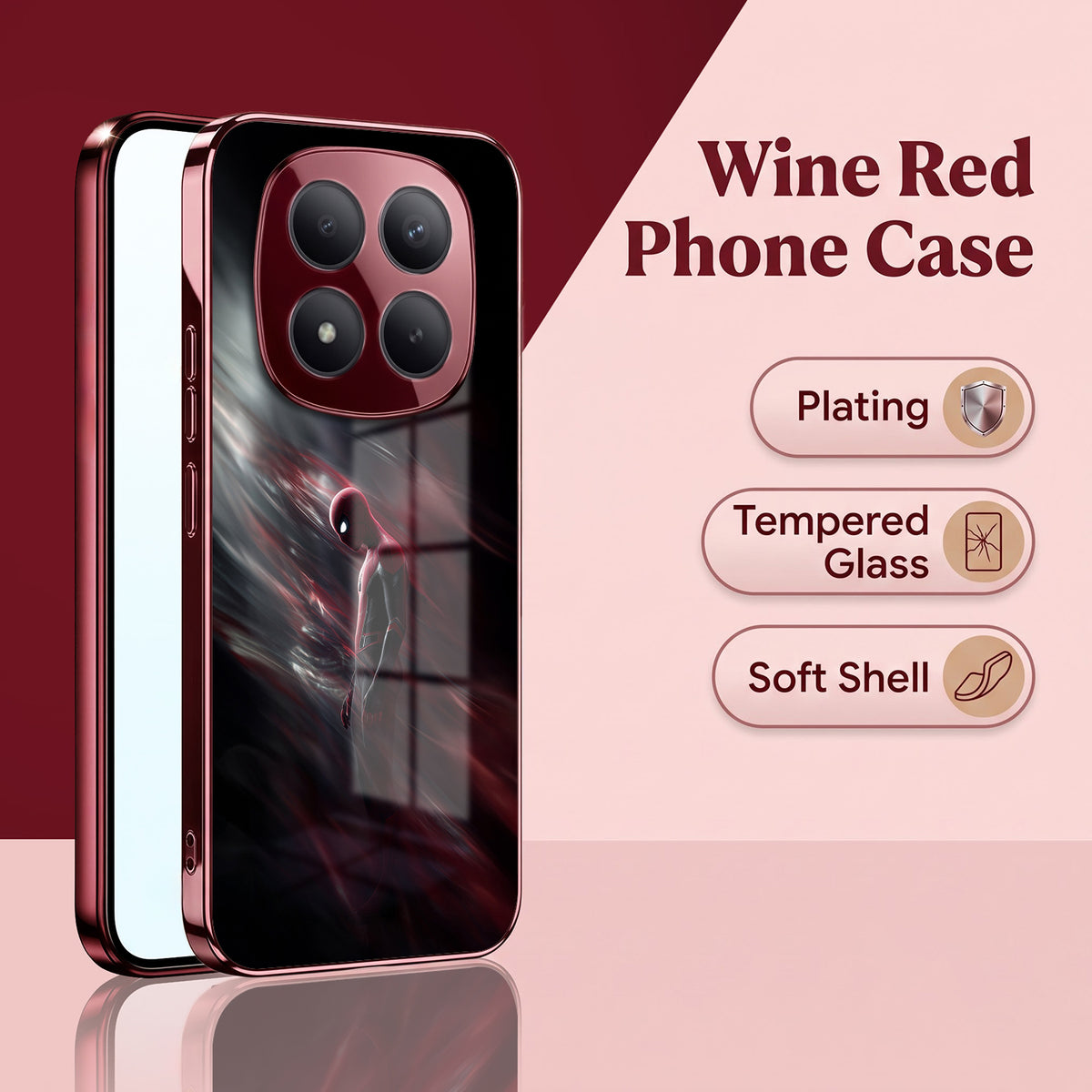 Redmi Note 15 Pro Plus 5G Crimson Spider Burgundy Electroplated Glass Back Case