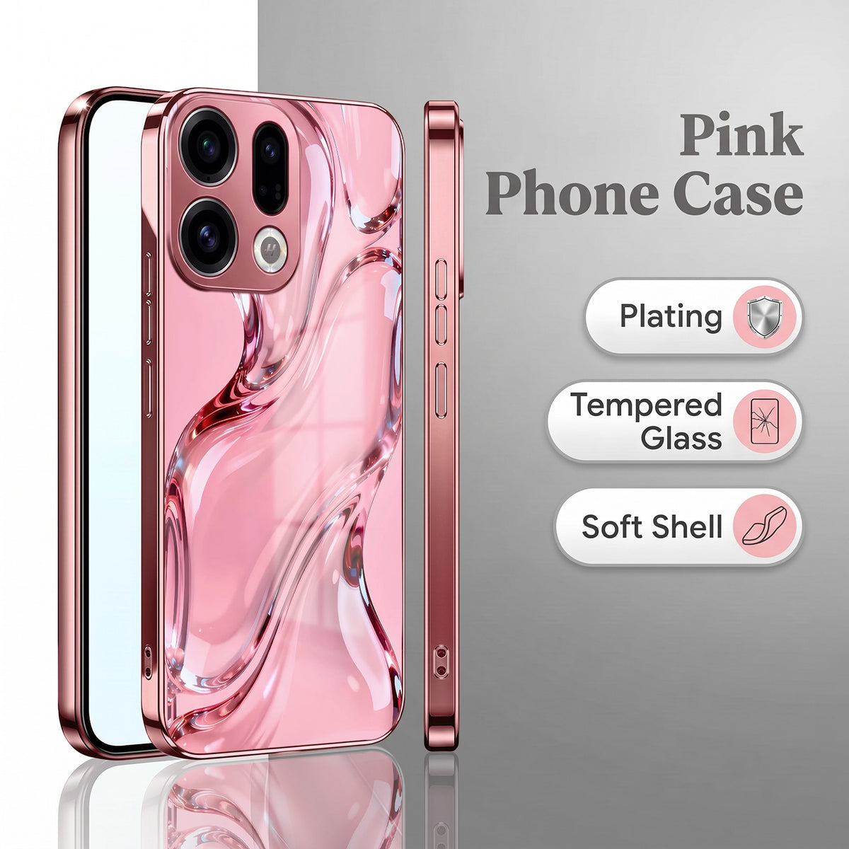 Oppo Find X9 5G Crystal Wave Energy Pink Electroplated Glass Phone Back Case