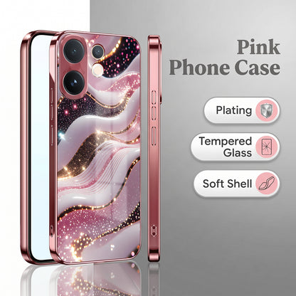 Vivo V60 5G Midnight Pearl Wave Pink Electroplated Glass Phone Back Case