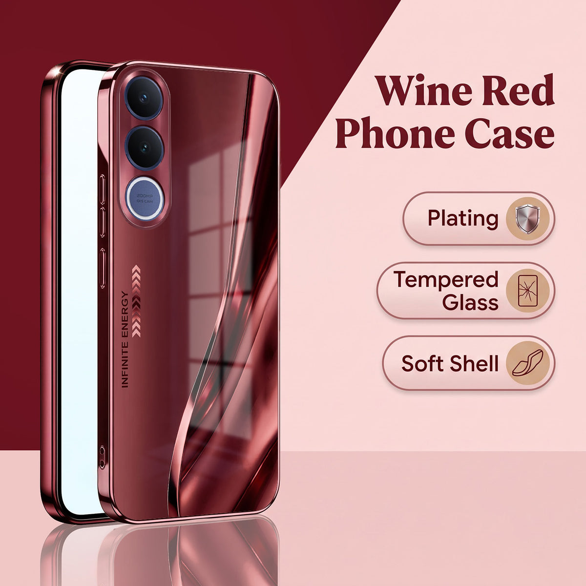 Vivo V70 FE 5G Infinity Energy Burgundy Electroplated Glass Back Case