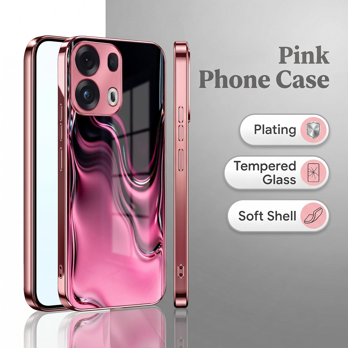 Oppo Reno 13 Pro 5G Liquid Wave Pink Electroplated Glass Phone Back Case