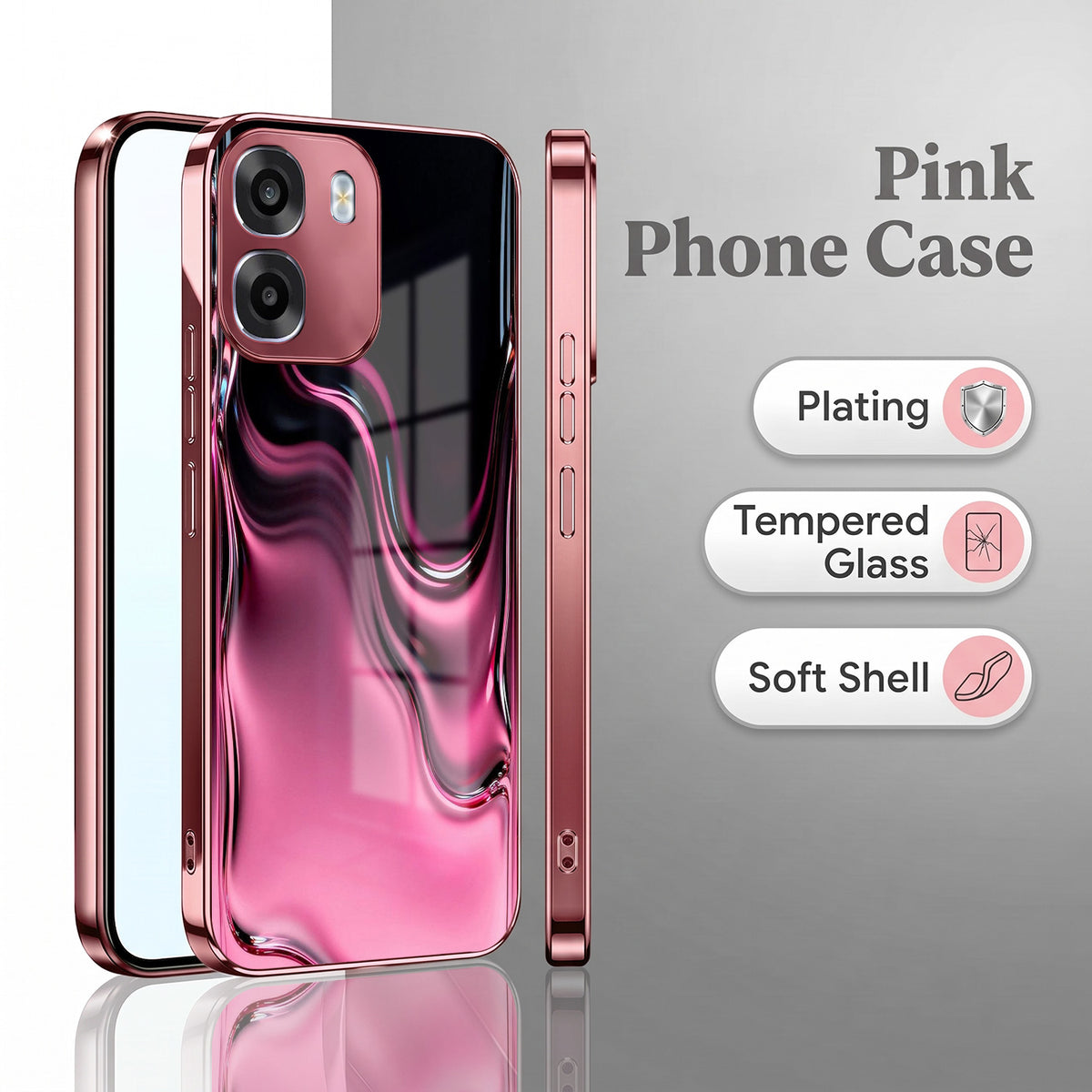 Oppo K14 5G Liquid Wave Pink Electroplated Glass Phone Back Case