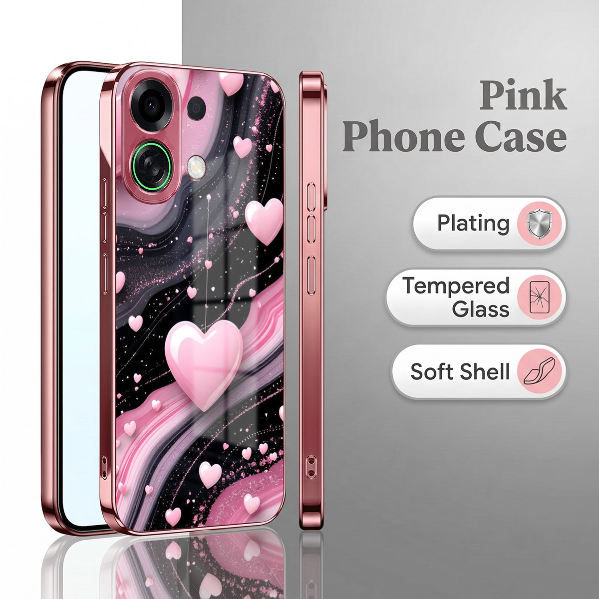Oppo K13 Turbo 5G Love Sparkle Pink Electroplated Glass Phone Back Case