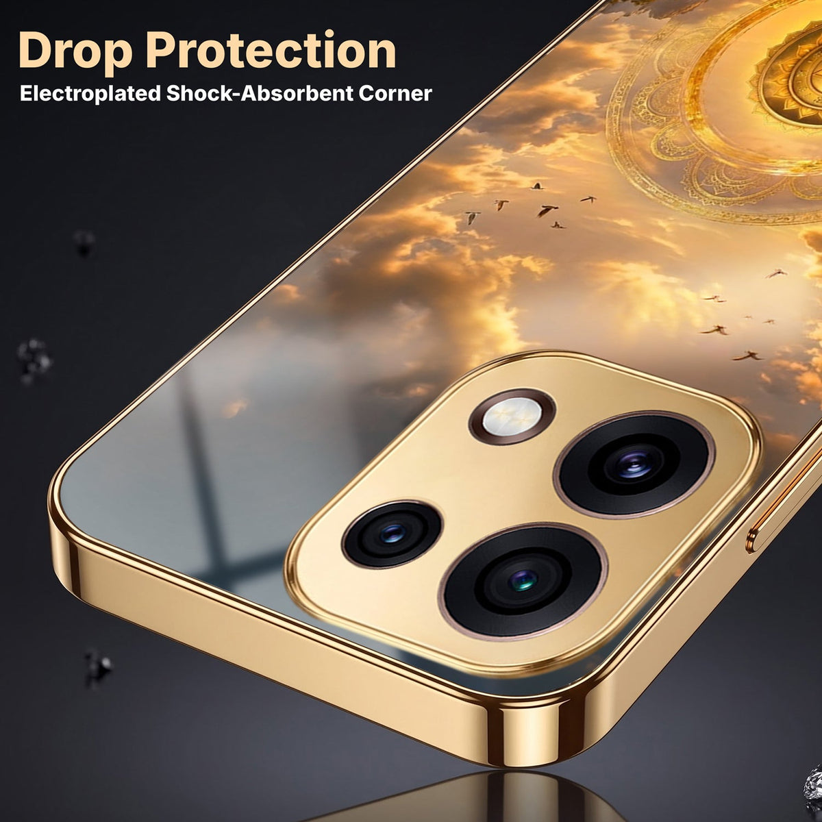 Oppo Reno 16C 5G Celestial Seven Horses Gold Electroplated Glass Phone Back Case