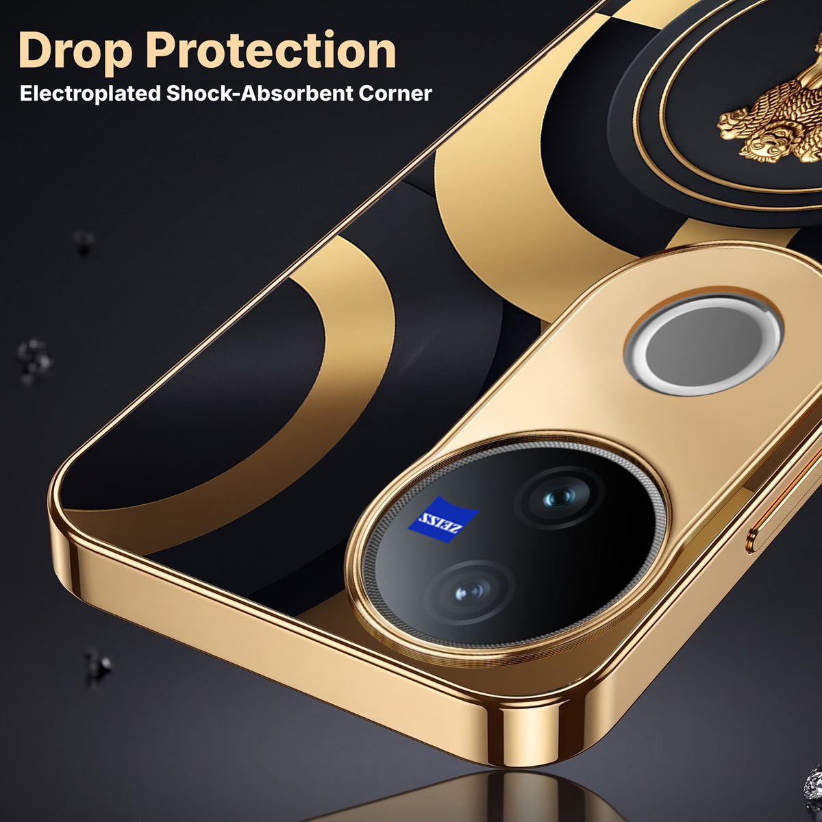 Vivo V50 5G Royal Emblem Gold Electroplated Glass Phone Back Case