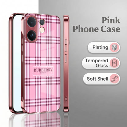 Vivo V60 5G Burberry Classic Pink Electroplated Glass Phone Back Case