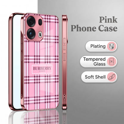 Oppo Reno 13 Pro 5G Burberry Classic Pink Electroplated Glass Phone Back Case