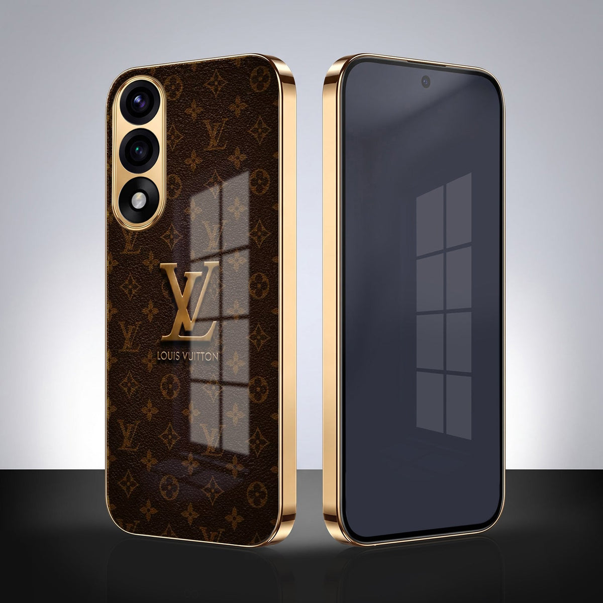 Oneplus Nord 5 5G LV Brown Monogram Gold Electroplated Glass Phone Back Case