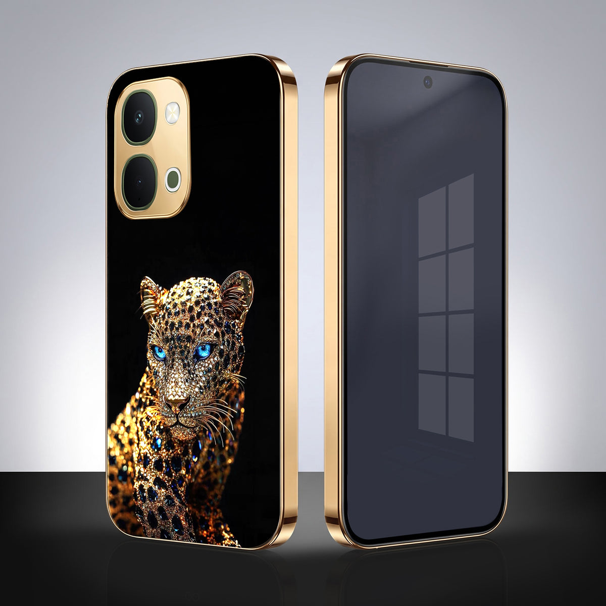 Vivo T5x 5G Panther Gold Electroplated Glass Phone Back Case